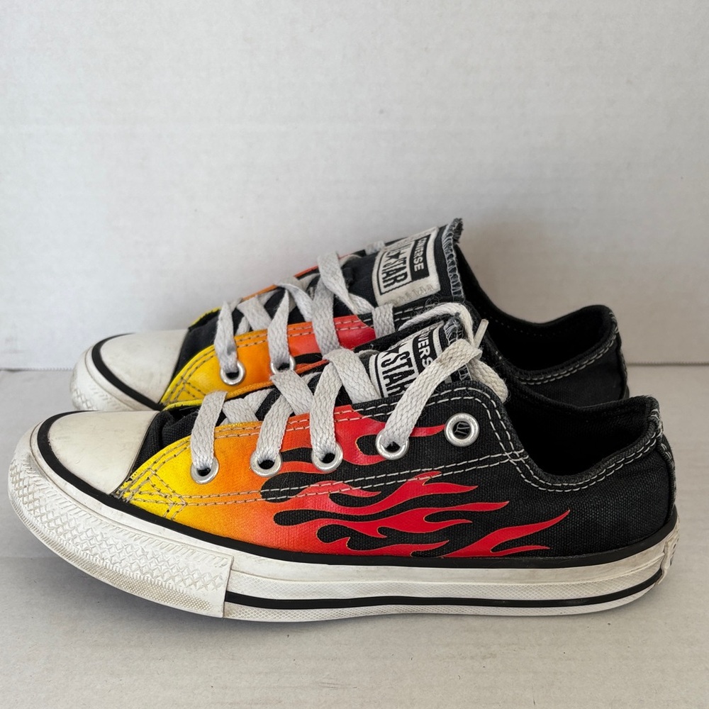 Converse Low Top Sneakers - Black with Yellow Orange and Red Flame